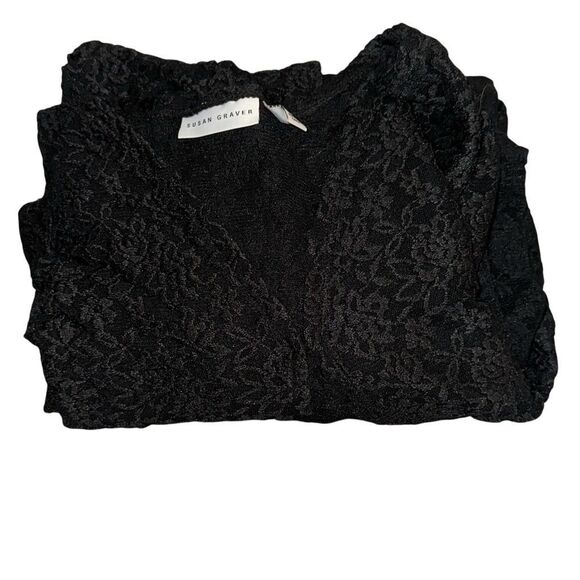 Susan Graver Womens 3X Lace Open Front Long Sleeve Long Cardigan Black NWT - Picture 1 of 5